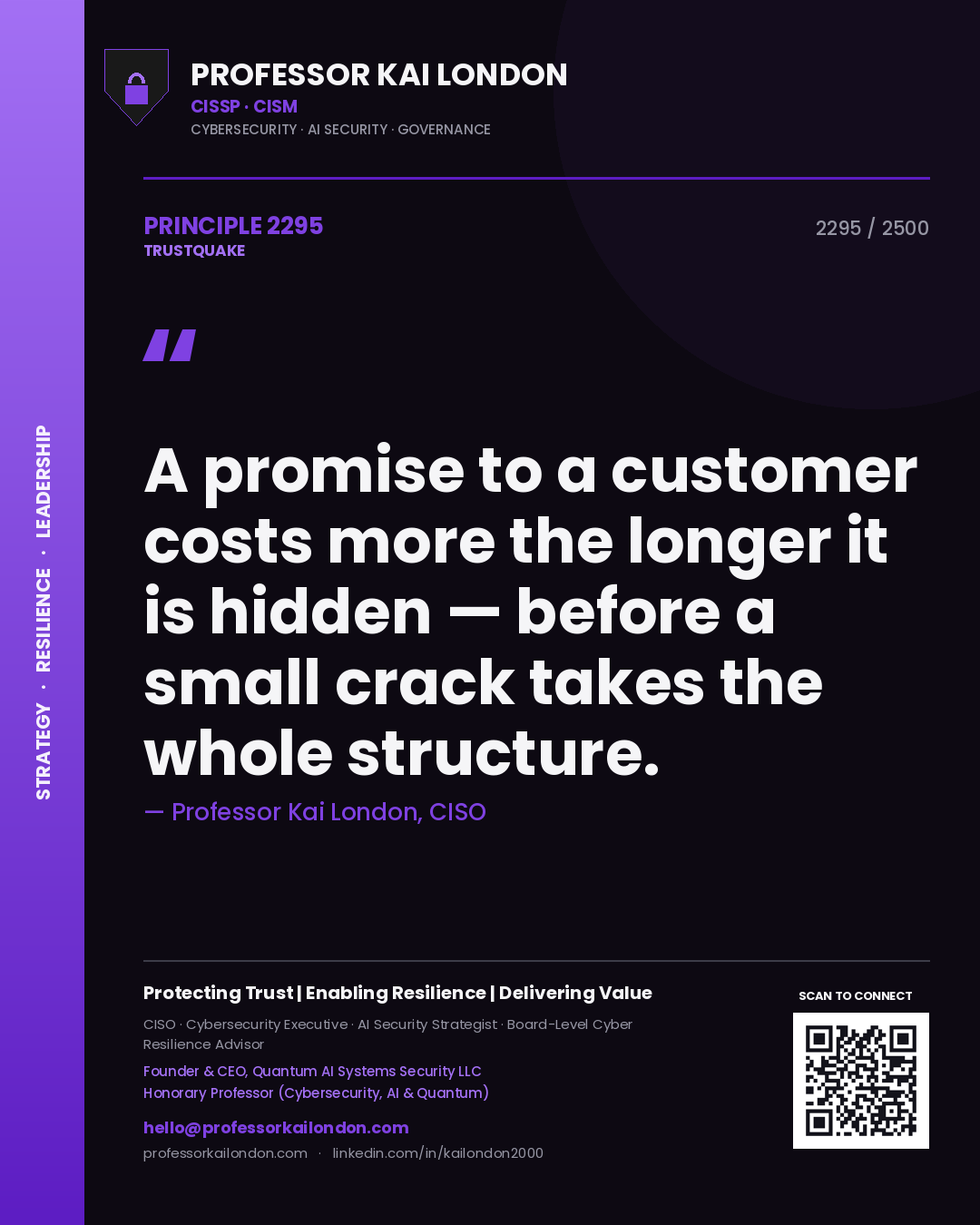 Professor Kai London principle 2295: A promise to a customer costs more the longer it is hidden — before a small crack takes the whole structure.