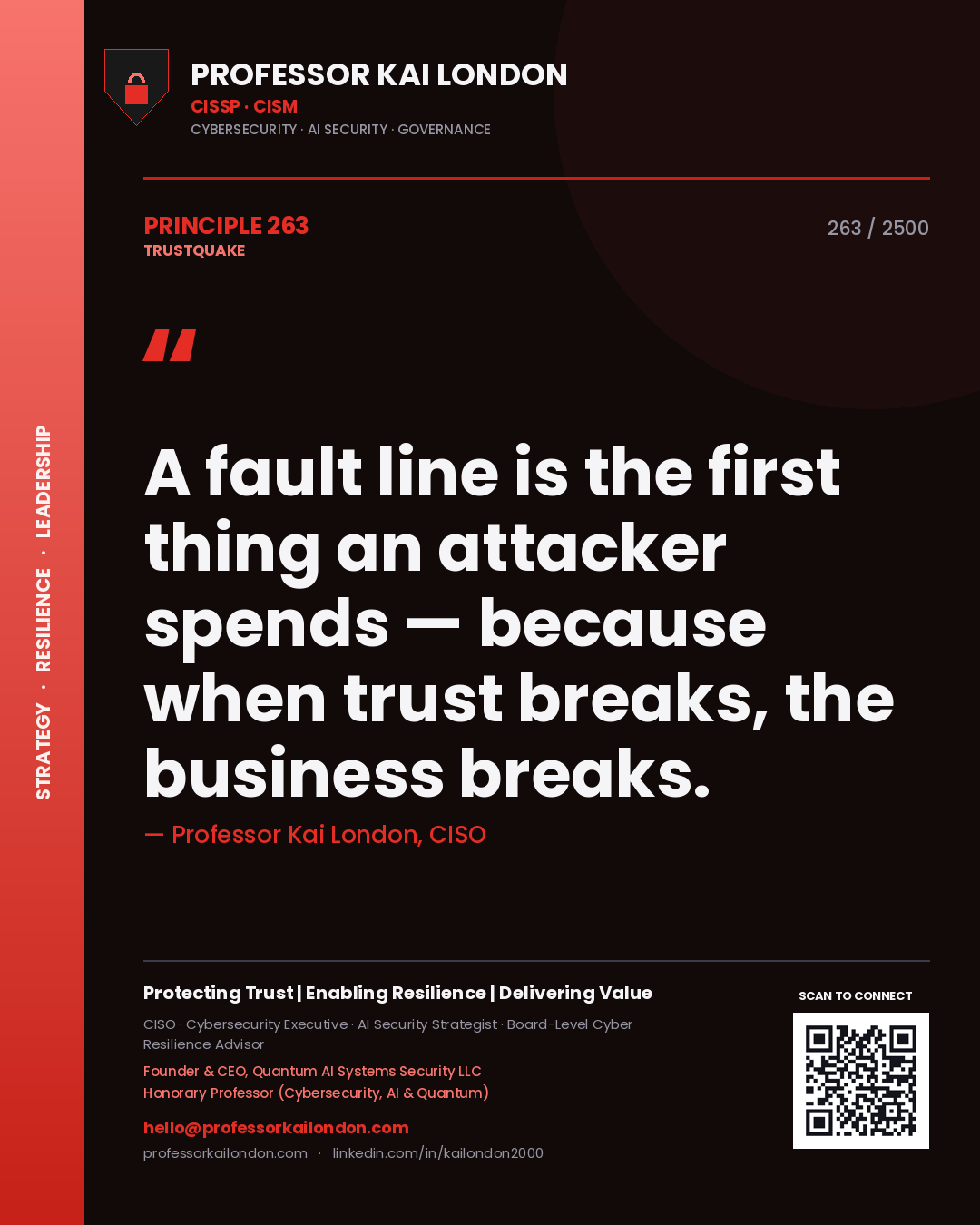 Professor Kai London principle 263: A fault line is the first thing an attacker spends — because when trust breaks, the business breaks.