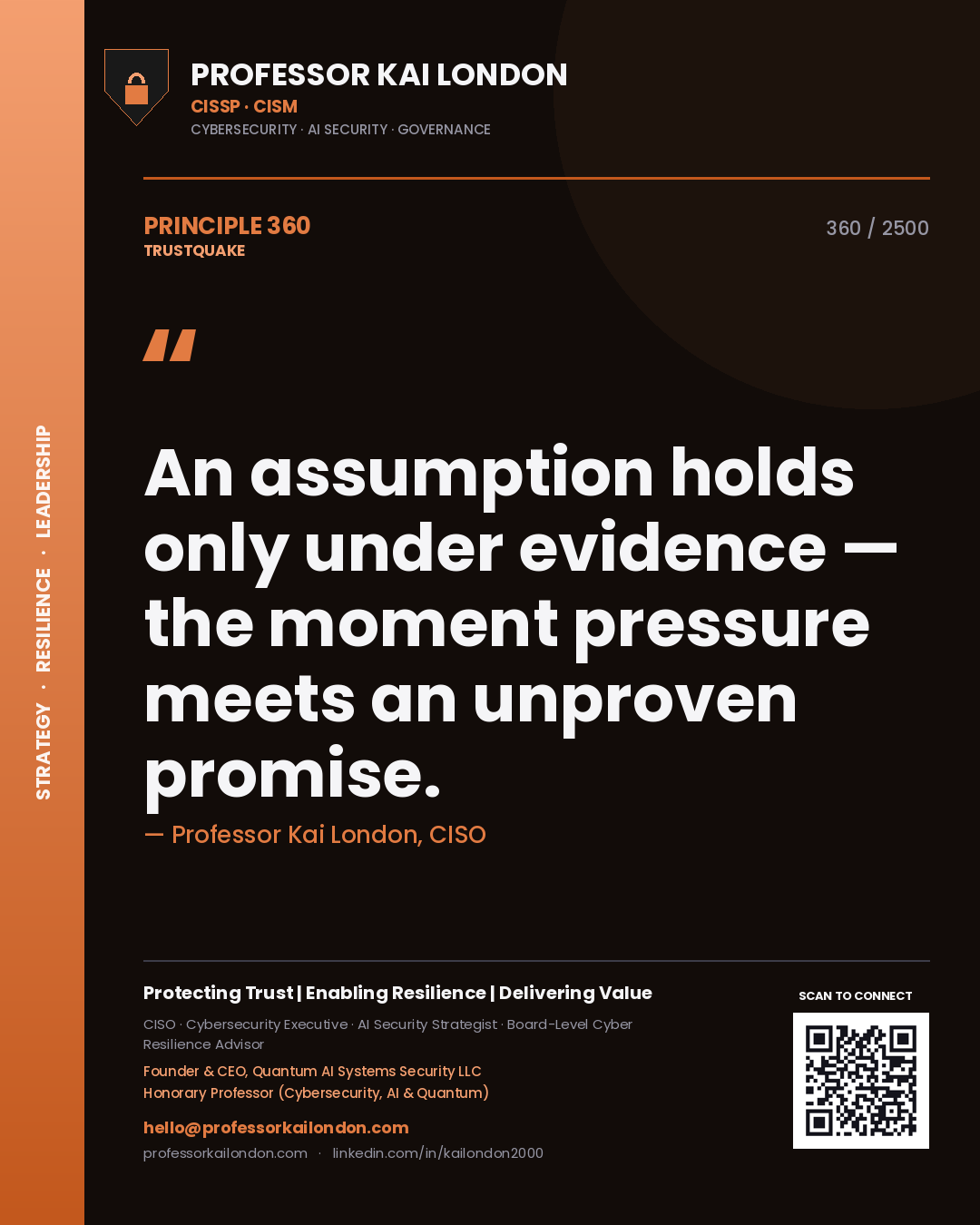 Professor Kai London principle 360: An assumption holds only under evidence — the moment pressure meets an unproven promise.