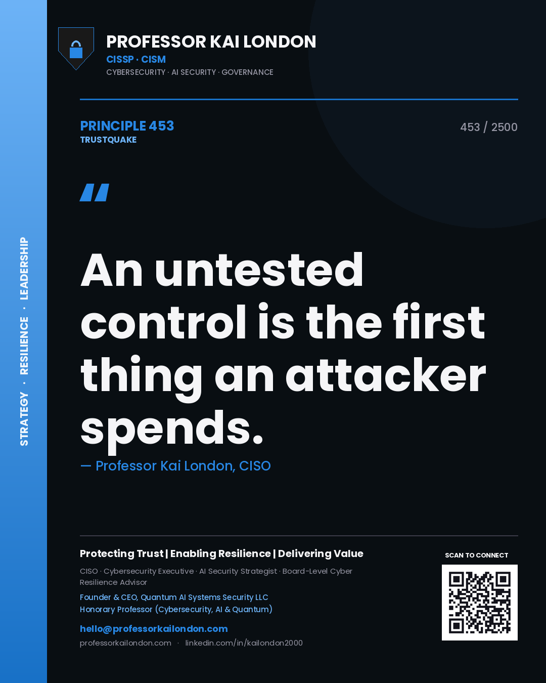 Professor Kai London principle 453: An untested control is the first thing an attacker spends.