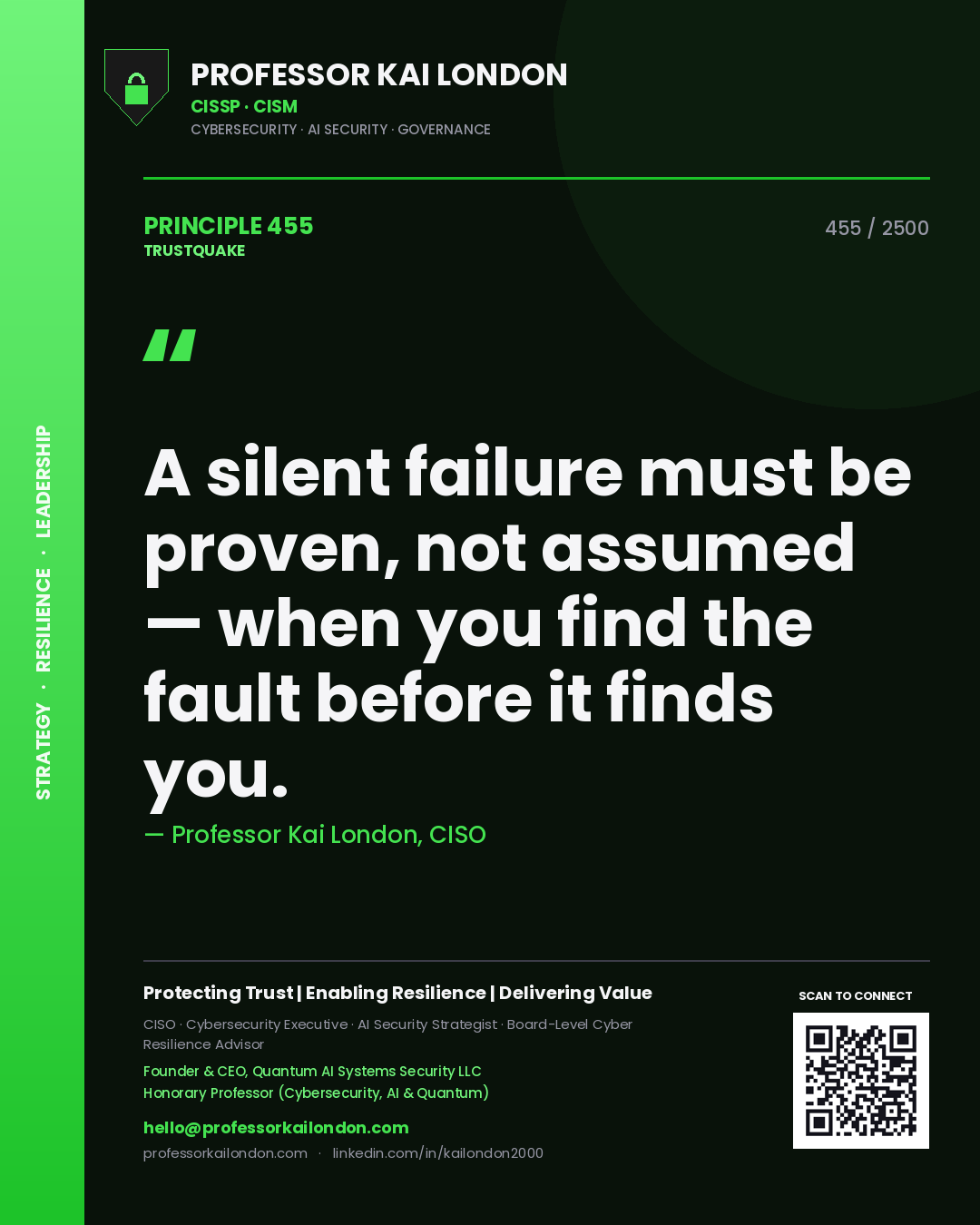 Professor Kai London principle 455: A silent failure must be proven, not assumed — when you find the fault before it finds you.