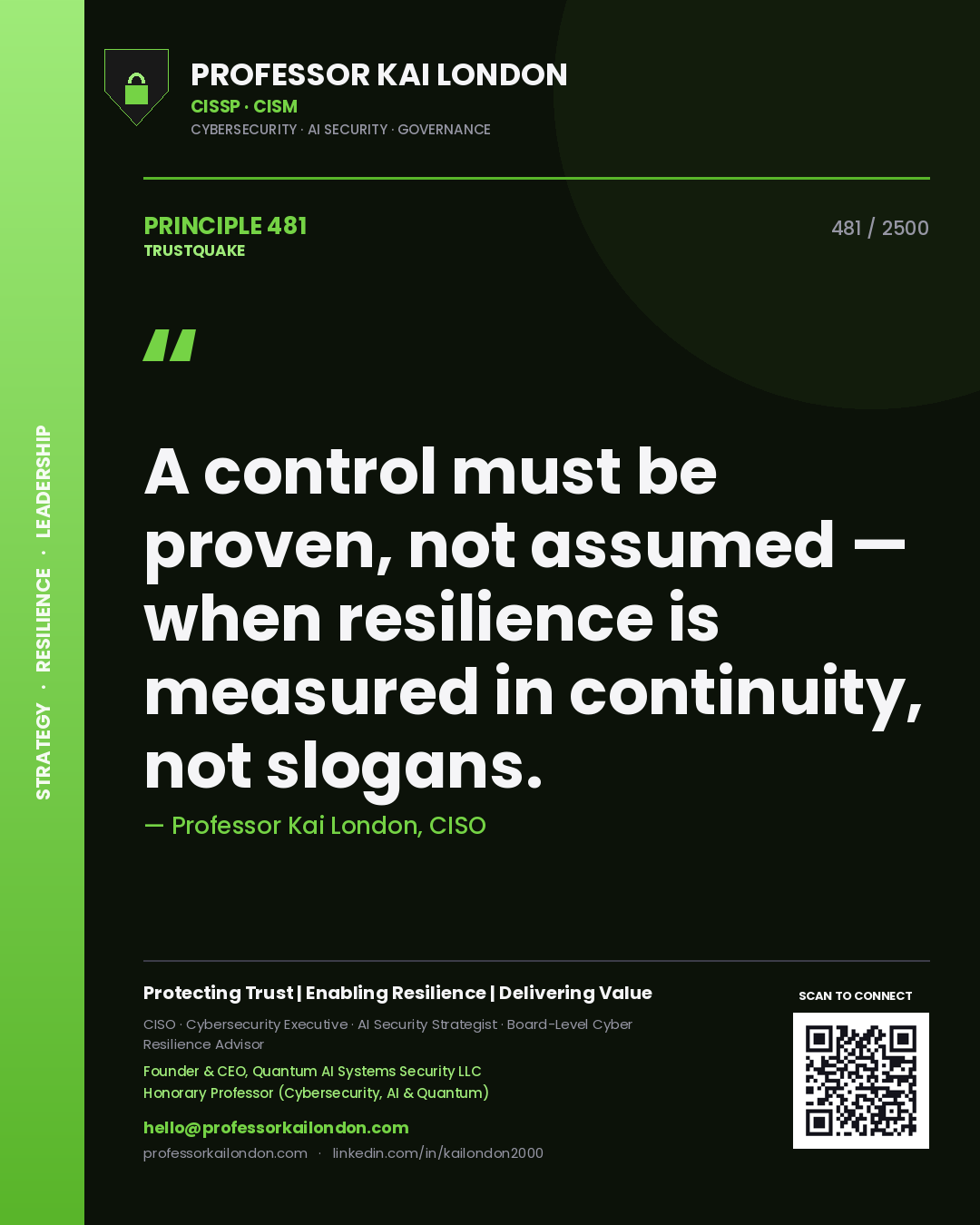 Professor Kai London principle 481: A control must be proven, not assumed — when resilience is measured in continuity, not slogans.