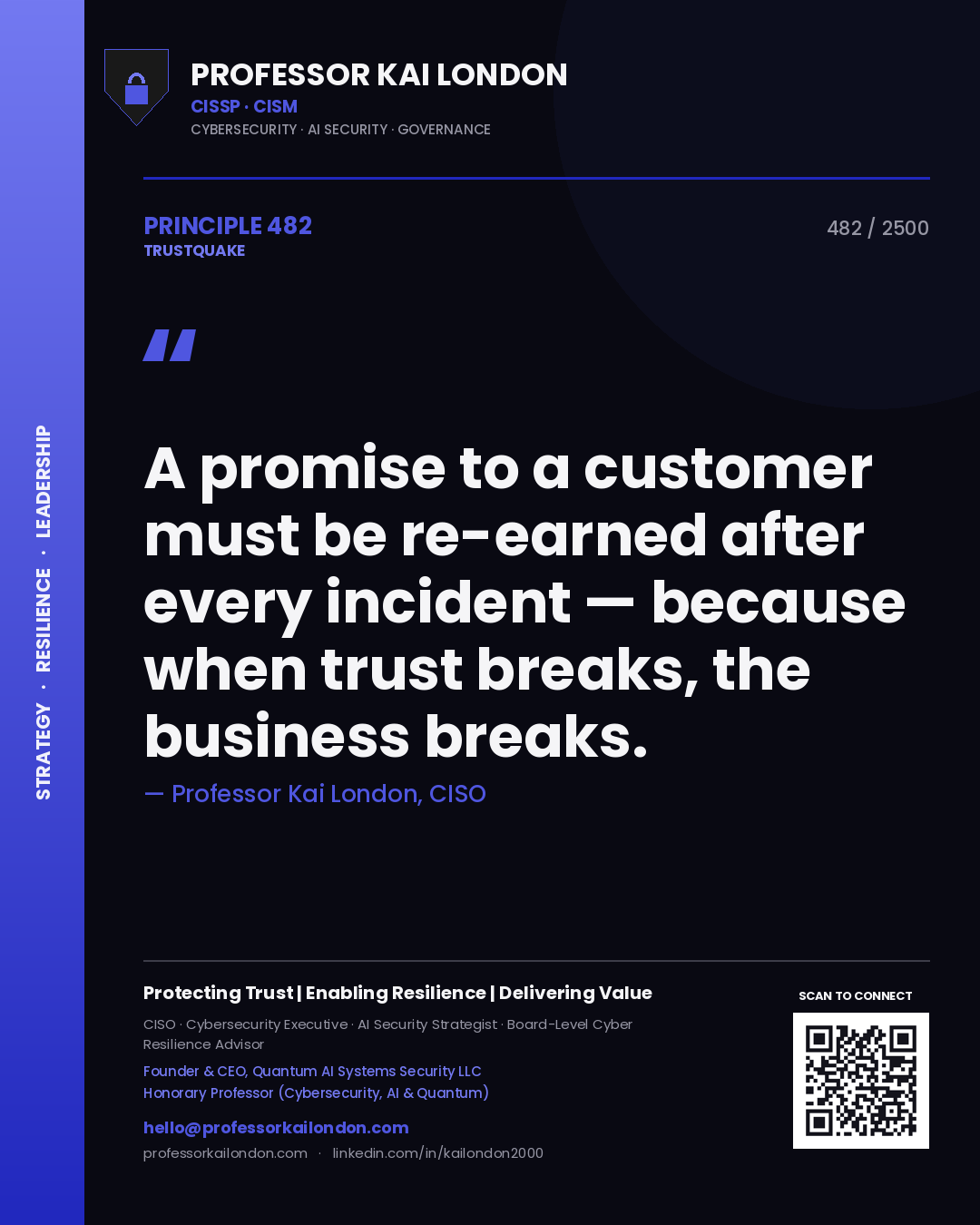 Professor Kai London principle 482: A promise to a customer must be re-earned after every incident — because when trust breaks, the business breaks.