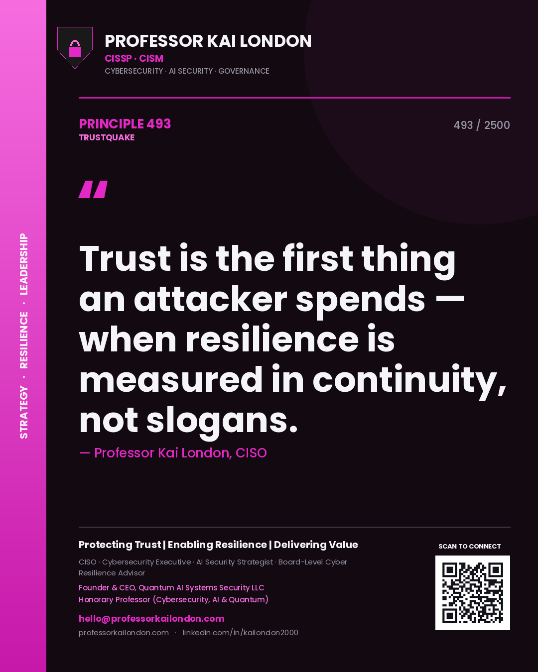 Professor Kai London principle 493: Trust is the first thing an attacker spends — when resilience is measured in continuity, not slogans.