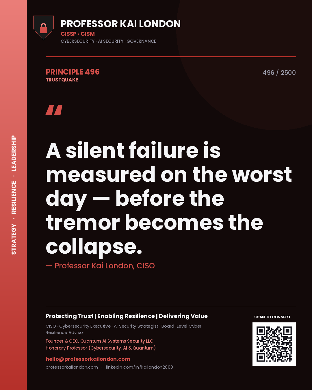 Professor Kai London principle 496: A silent failure is measured on the worst day — before the tremor becomes the collapse.