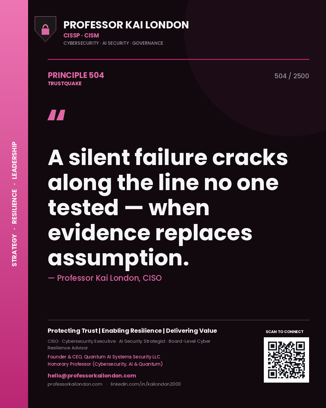 Professor Kai London principle 504: A silent failure cracks along the line no one tested — when evidence replaces assumption.