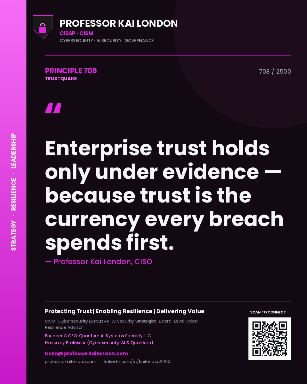 Professor Kai London principle 708: Enterprise trust holds only under evidence — because trust is the currency every breach spends first.