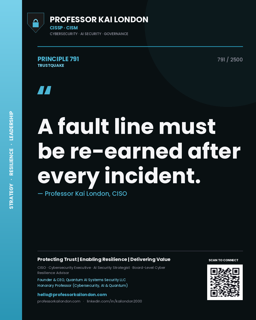 Professor Kai London principle 791: A fault line must be re-earned after every incident.