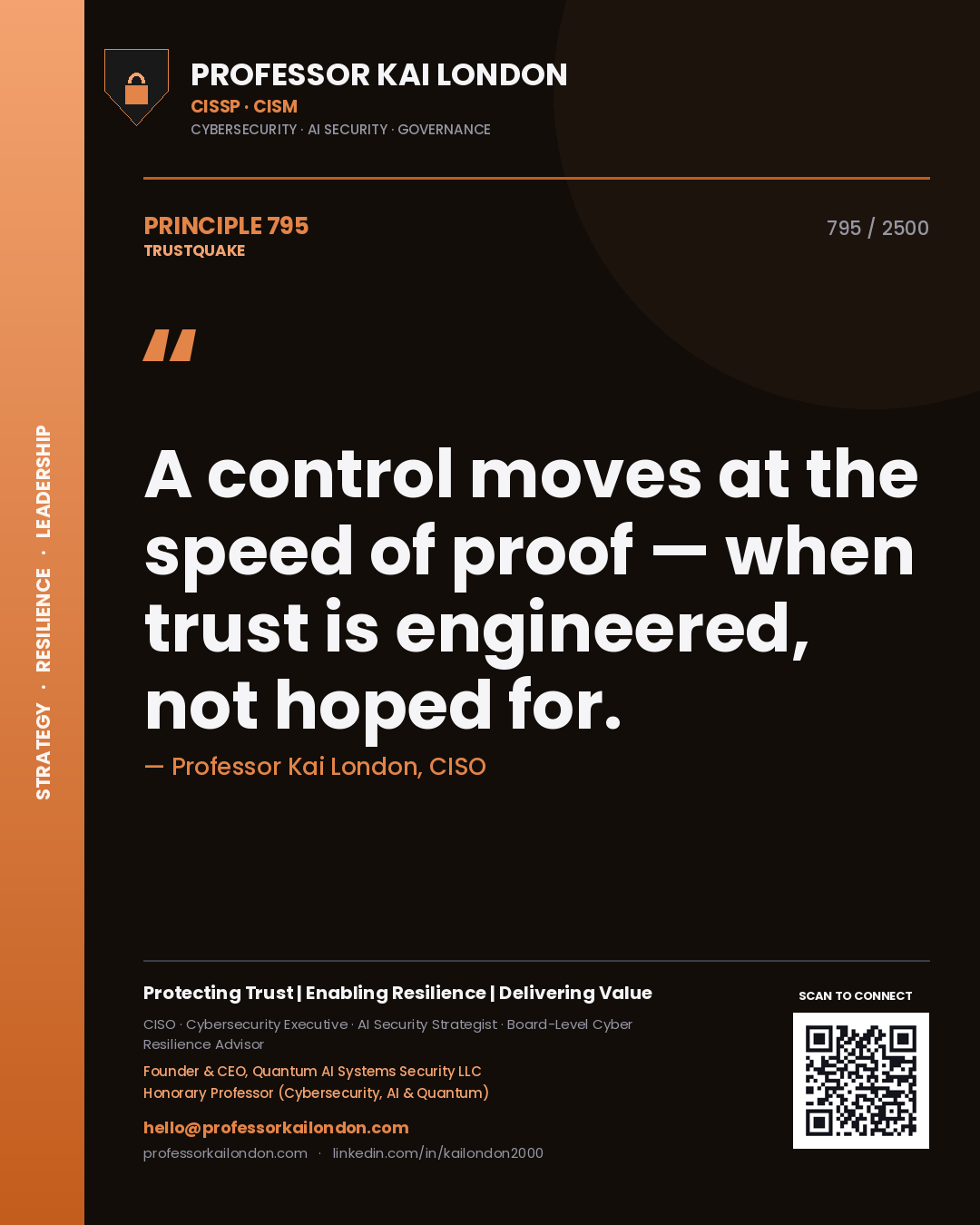 Professor Kai London principle 795: A control moves at the speed of proof — when trust is engineered, not hoped for.