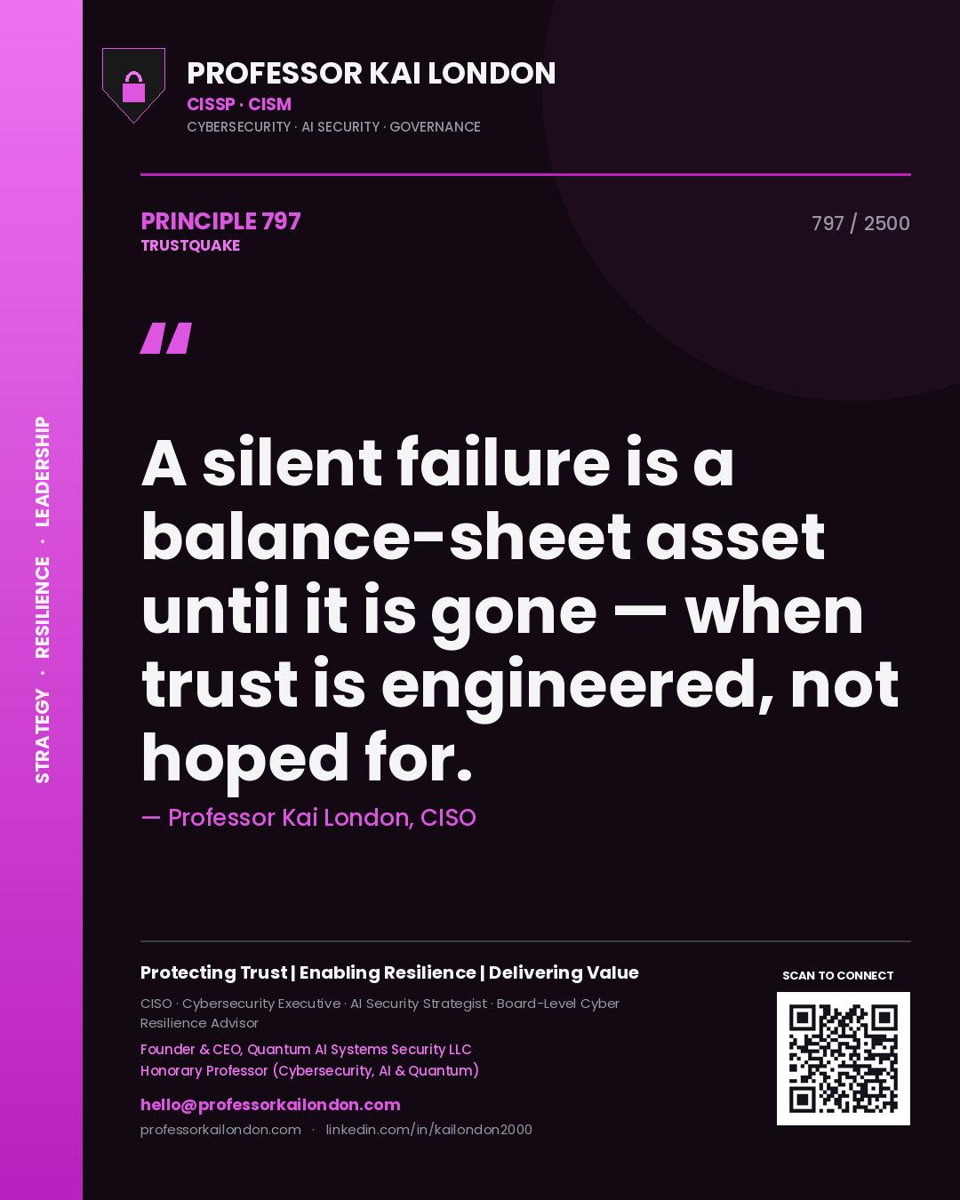 Professor Kai London principle 797: A silent failure is a balance-sheet asset until it is gone — when trust is engineered, not hoped for.