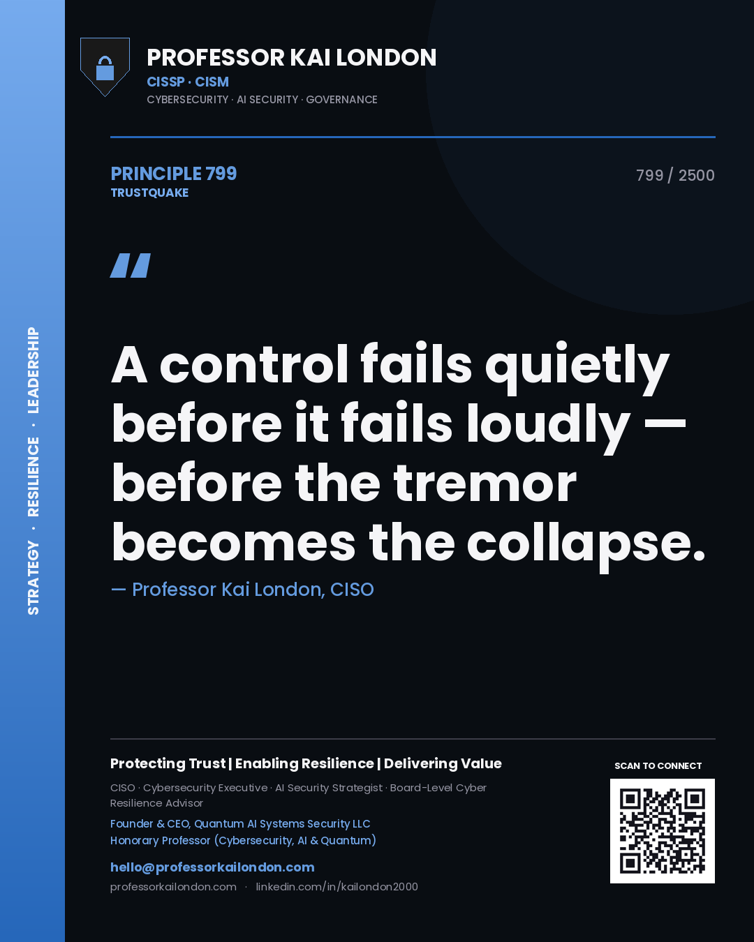 Professor Kai London principle 799: A control fails quietly before it fails loudly — before the tremor becomes the collapse.