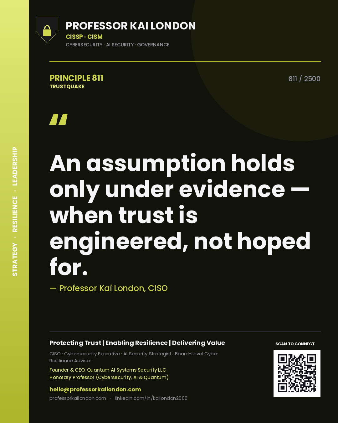 Professor Kai London principle 811: An assumption holds only under evidence — when trust is engineered, not hoped for.