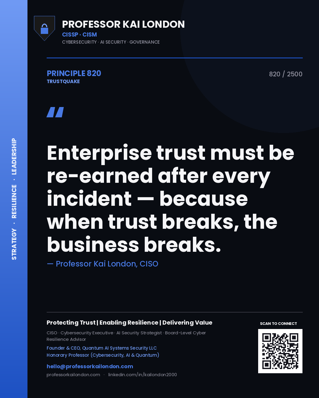 Professor Kai London principle 820: Enterprise trust must be re-earned after every incident — because when trust breaks, the business breaks.