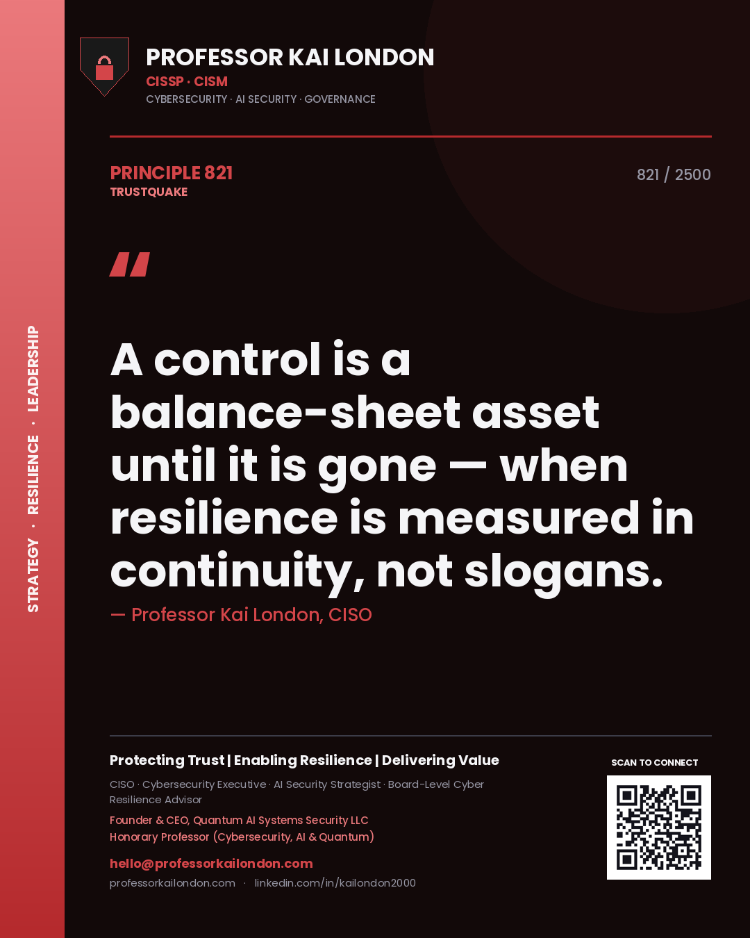 Professor Kai London principle 821: A control is a balance-sheet asset until it is gone — when resilience is measured in continuity, not slogans.