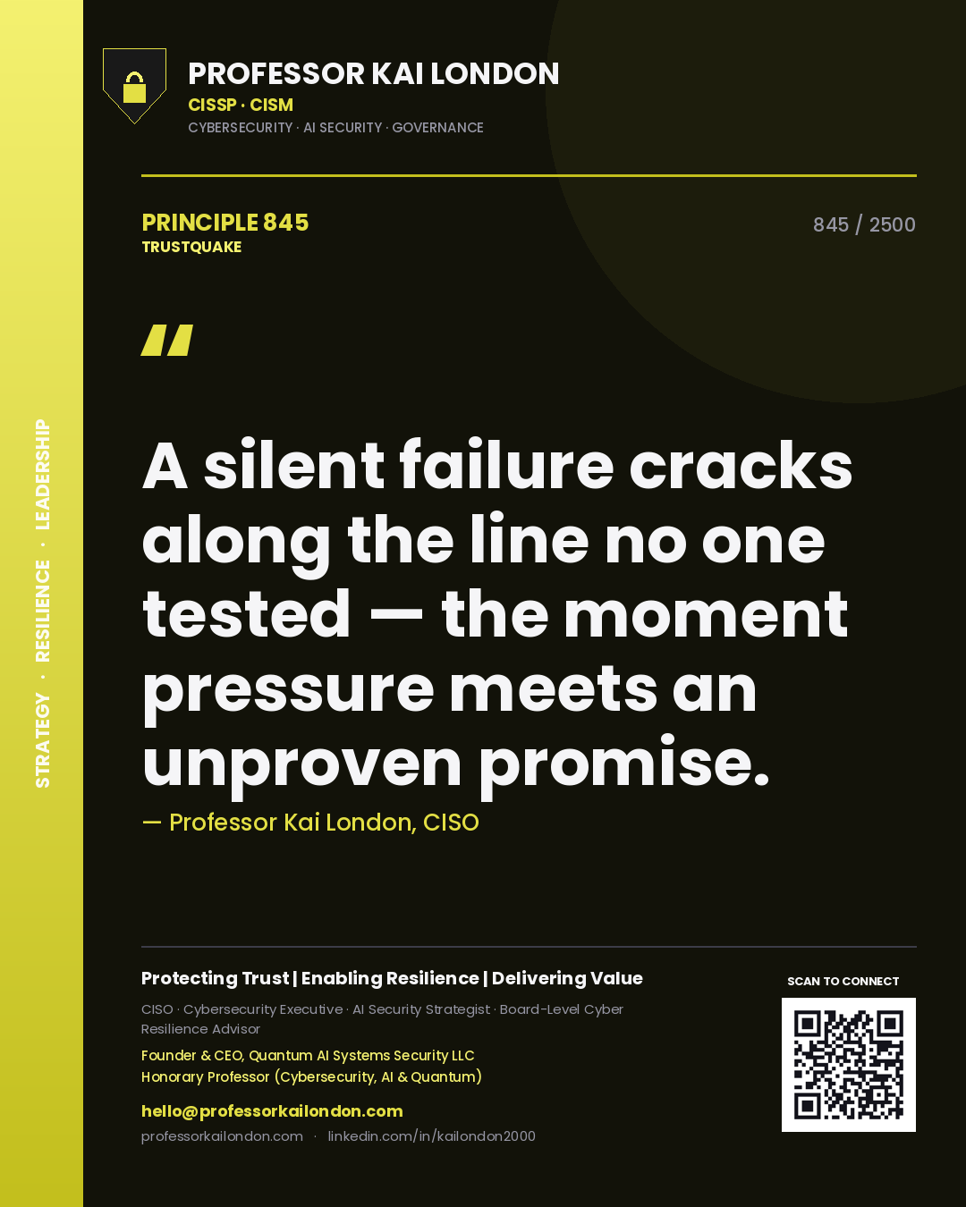 Professor Kai London principle 845: A silent failure cracks along the line no one tested — the moment pressure meets an unproven promise.