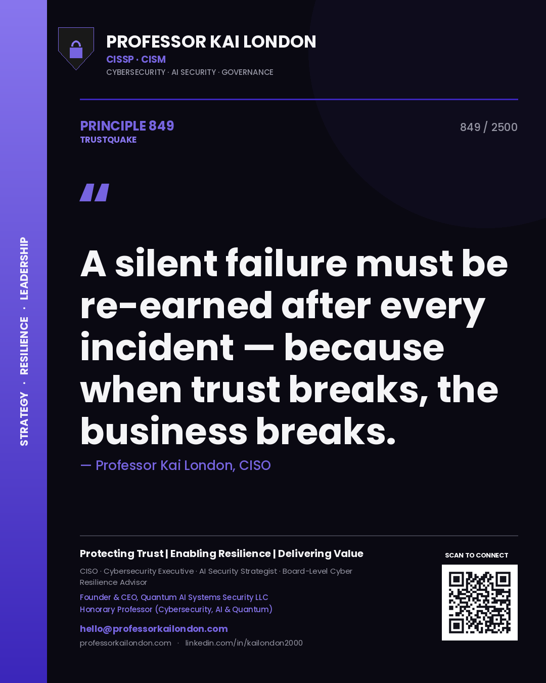 Professor Kai London principle 849: A silent failure must be re-earned after every incident — because when trust breaks, the business breaks.
