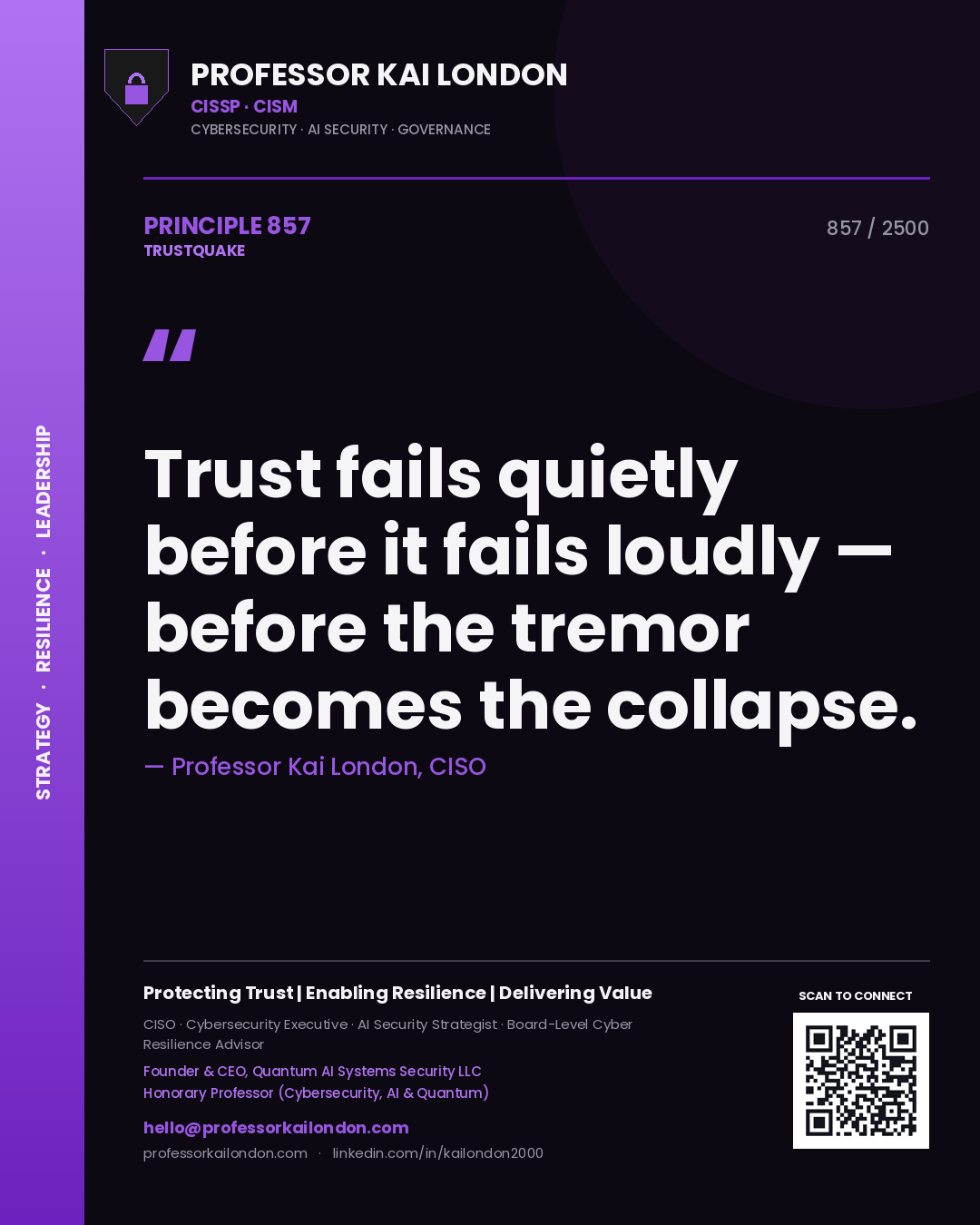 Professor Kai London principle 857: Trust fails quietly before it fails loudly — before the tremor becomes the collapse.