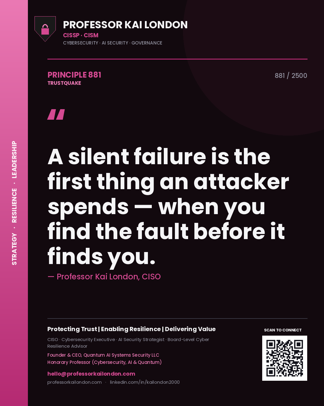 Professor Kai London principle 881: A silent failure is the first thing an attacker spends — when you find the fault before it finds you.