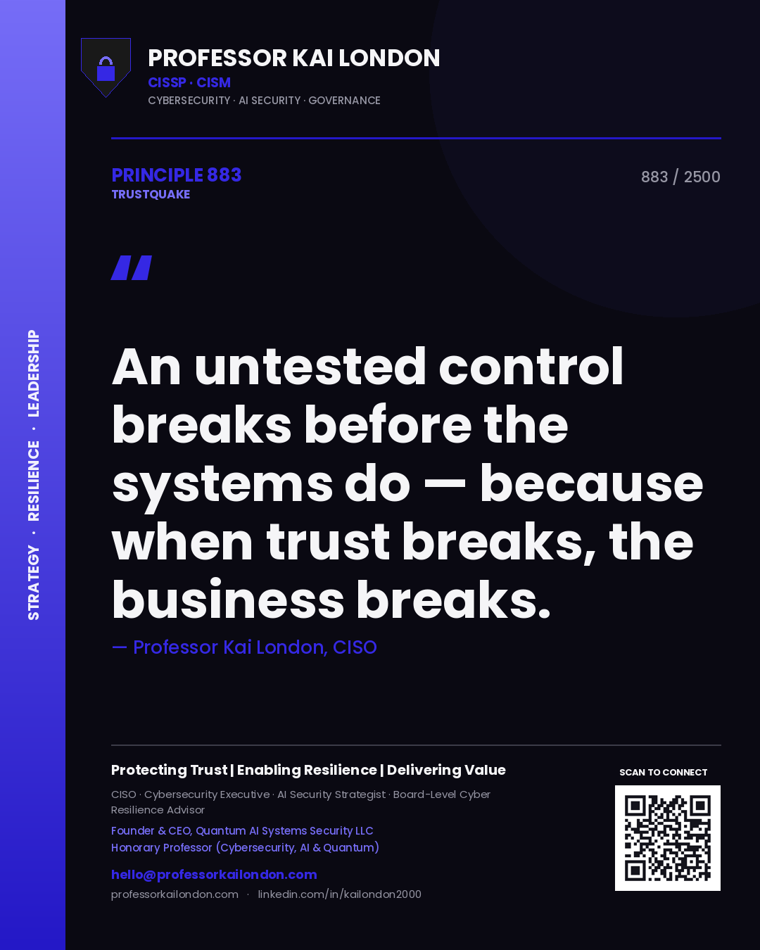 Professor Kai London principle 883: An untested control breaks before the systems do — because when trust breaks, the business breaks.