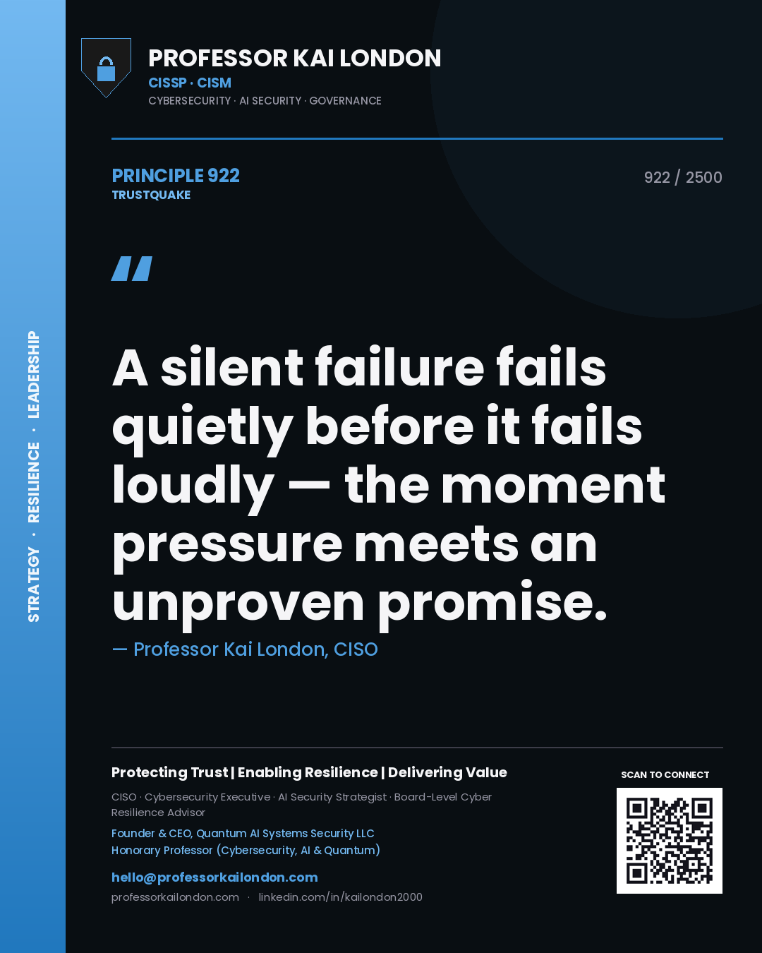 Professor Kai London principle 922: A silent failure fails quietly before it fails loudly — the moment pressure meets an unproven promise.