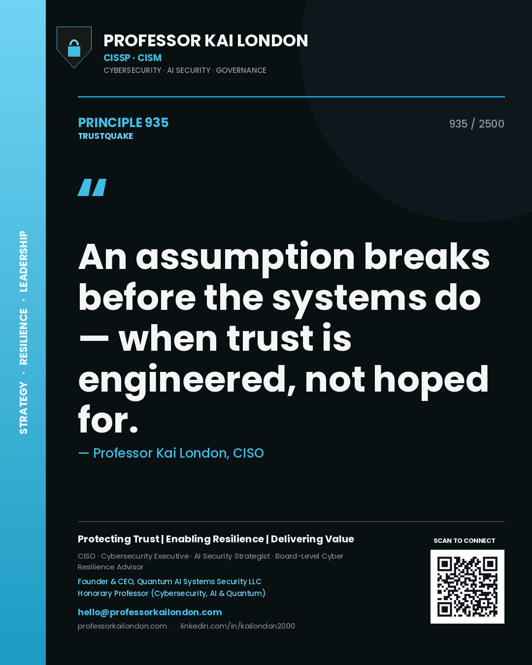 Professor Kai London principle 935: An assumption breaks before the systems do — when trust is engineered, not hoped for.