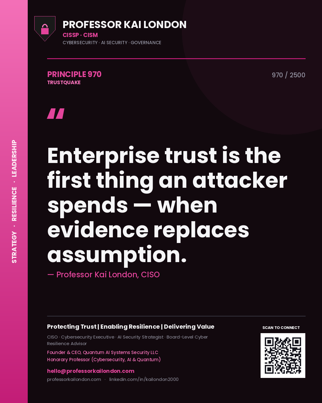 Professor Kai London principle 970: Enterprise trust is the first thing an attacker spends — when evidence replaces assumption.