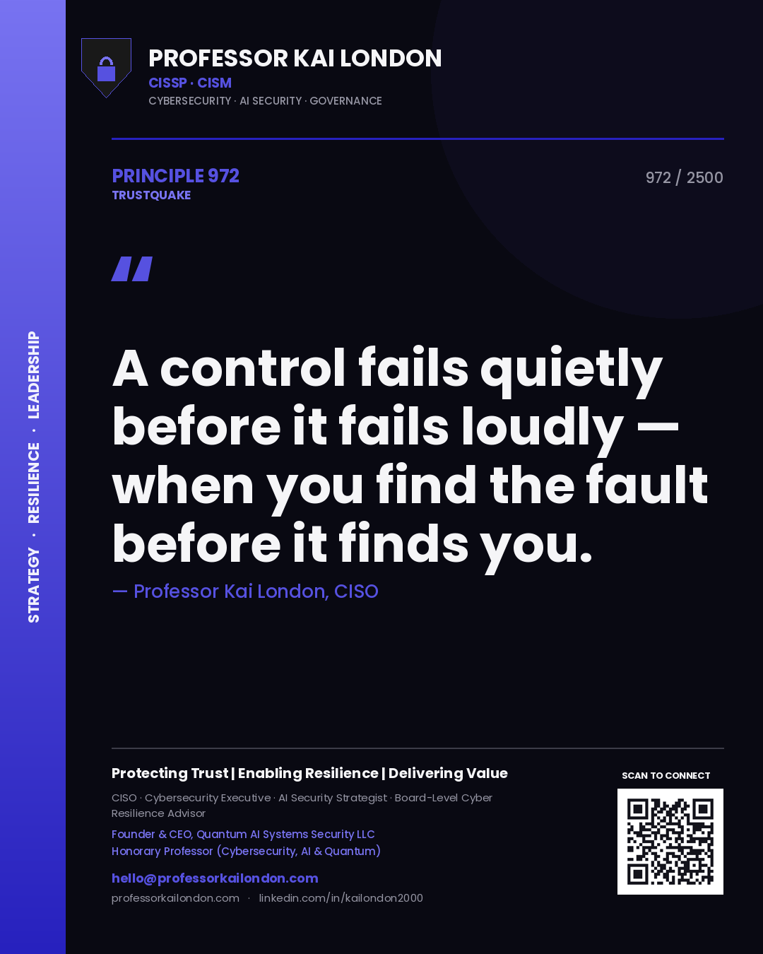 Professor Kai London principle 972: A control fails quietly before it fails loudly — when you find the fault before it finds you.