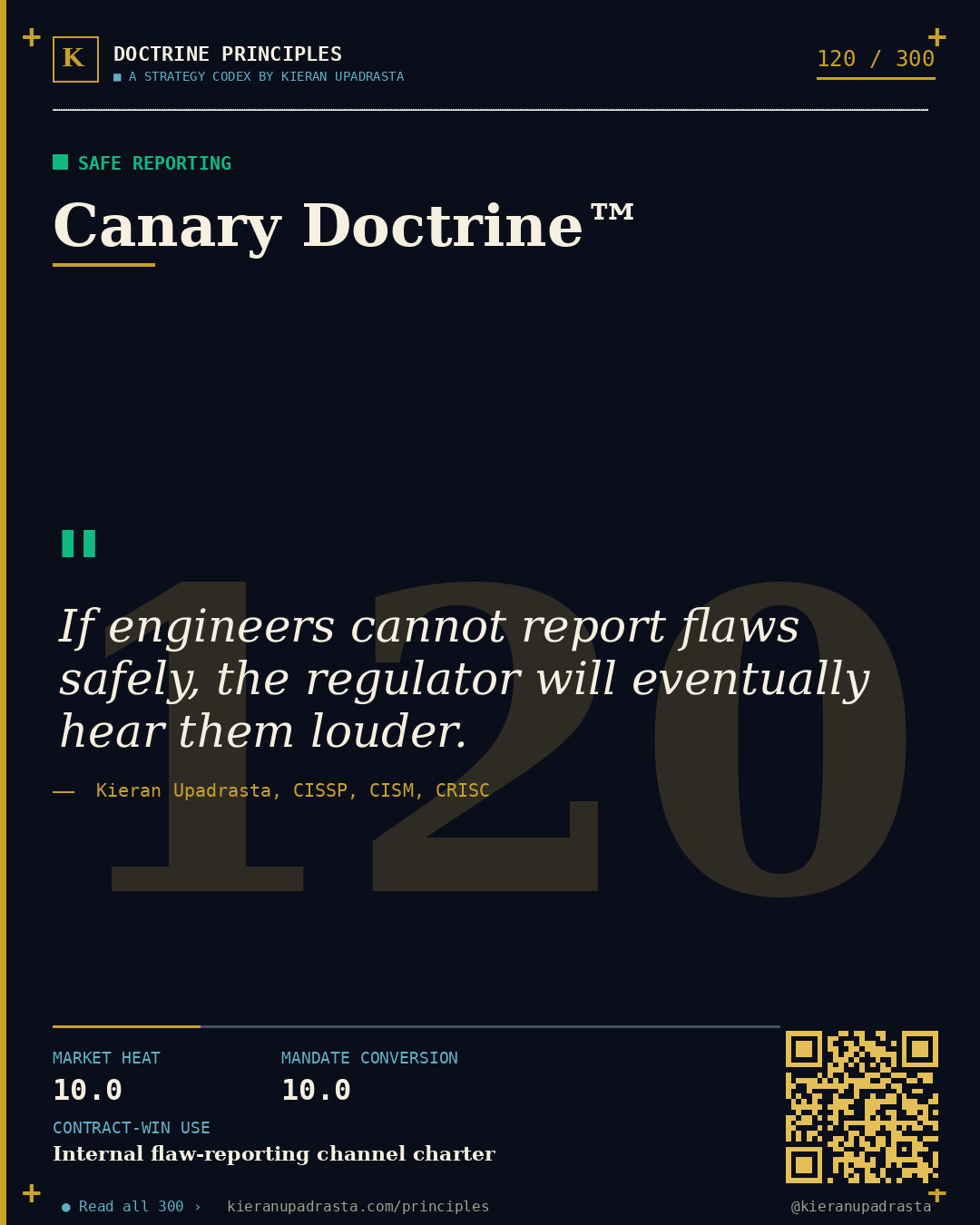 Principle 120: Reality Check Doctrine™ &mdash; Crisis Simulation doctrine card by Professor Kieran Upadrasta, CISSP CISM CRISC, Schiphol University