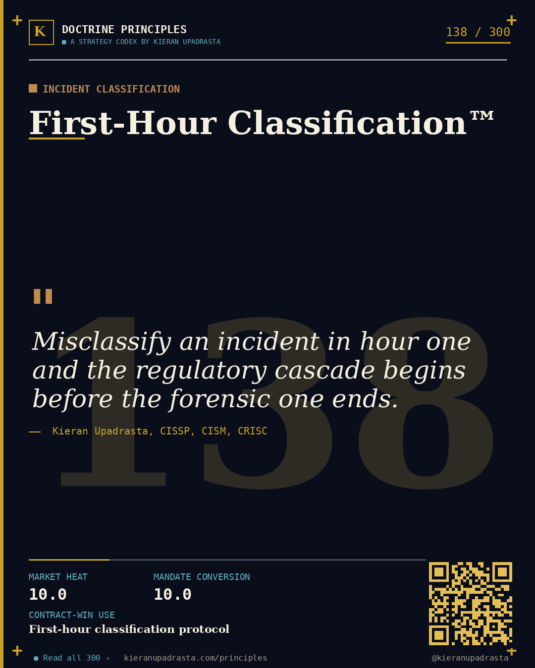 Principle 138: Personal Exposure Doctrine™ &mdash; Executive Liability doctrine card by Professor Kieran Upadrasta, CISSP CISM CRISC, Schiphol University